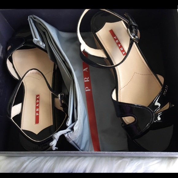 Prada Donna black patent wedge sandals, size 8 - Picture 2 of 5